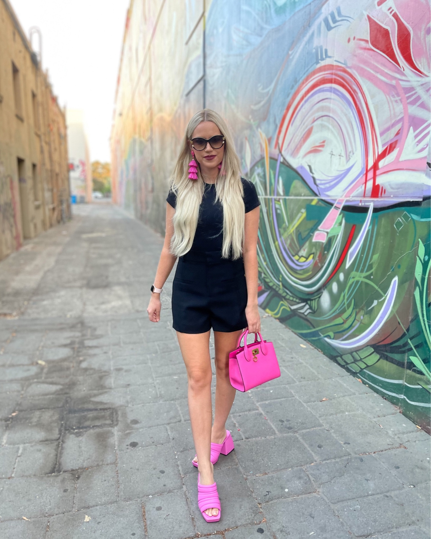 An all-black shorts and t-shirts combo is a chic way to transition to fall while still experiencing hot weather!

Shorts are from Zara, but linked two dupes below.

Bodysuit | Neutral Style | Pop of Color | Statement Earrings | Platform Sandals | Pink | Neutrals
Bodysuit: S/M

#LTKSeasonal #LTKstyletip