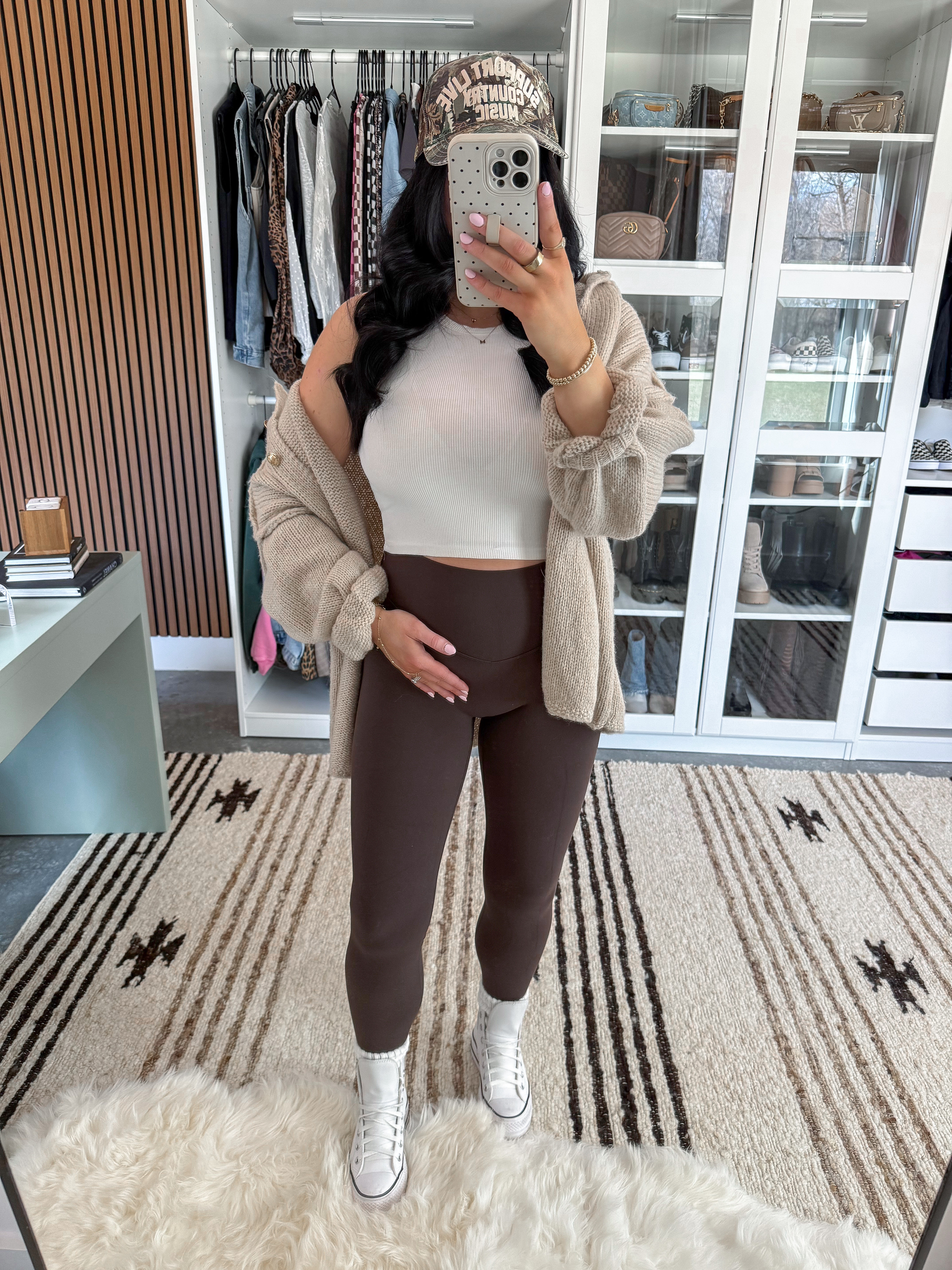 Tank Top - xs
Bralette - medium
Cardigan - small (khaki color)

My go-to outfit is always a good pair of leggings and an oversized sweater! I love these leggings SO MUCH! They still work with my 28 week bump, have no front seam and are truly so soft! I paired them with this basic white tank, oversized super soft cardigan, my white leather platform converse sneakers & a fun camo trucker hat! 👏🏼

 

 #LTKootd #LTKPetite #LTKBump