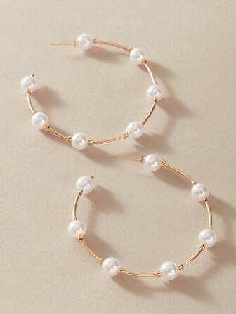 Faux Pearl Decor Cuff Hoop Earrings | SHEIN
