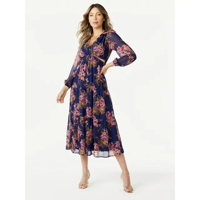Sofia Jeans Women's Cutout Maxi Dress with Long Sleeves, 50" Length, Sizes XXS-3XL | Walmart (US)