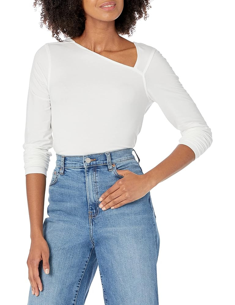 The Drop Women's Neil Long-Sleeve Asymmetrical Neckline Top | Amazon (US)