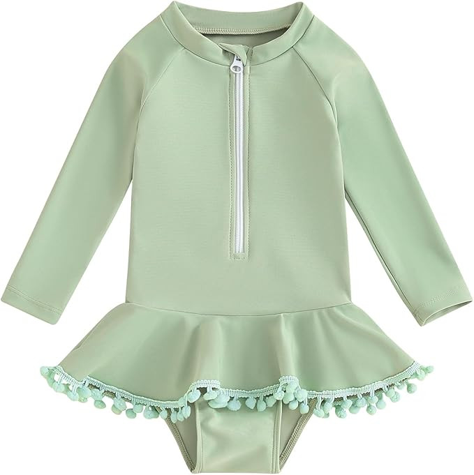 Yccutest Toddler Floral Bathing Suit Girls Long Sleeve Zipper Ruffle Tassel One Piece Swimsuit Ki... | Amazon (US)