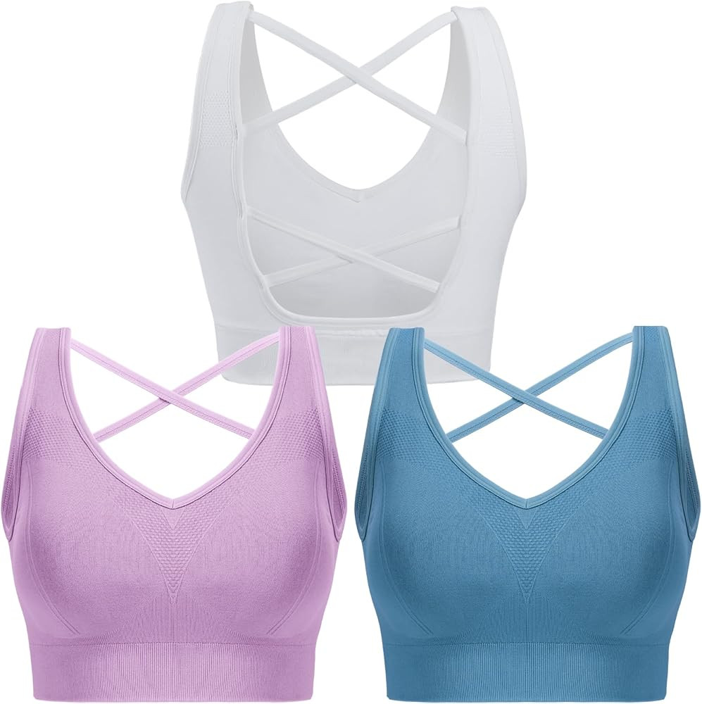 Double Couple Sports Bras for Women Padded High Impact Seamless Criss Cross Back Workout Tops Gym... | Amazon (US)