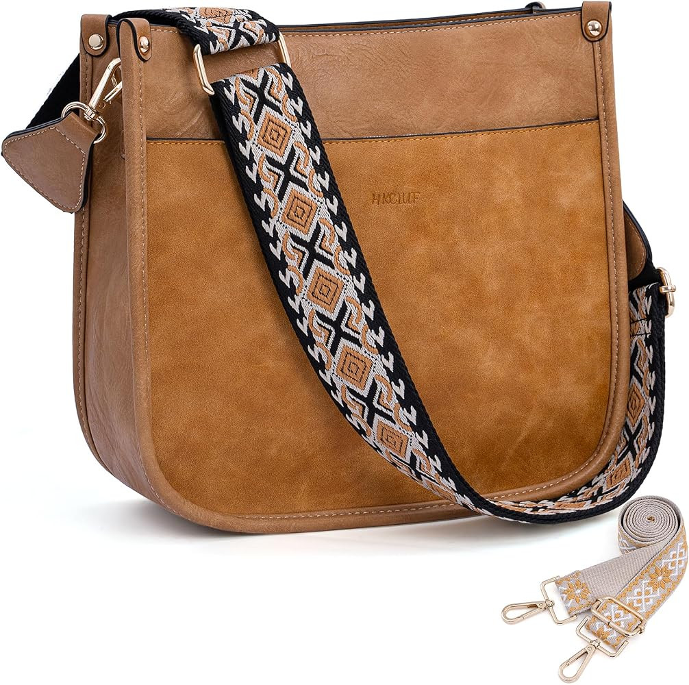 Crossbody Bags for Women Trendy Vegan Leather Hobo Handbags With 2PCS Adjustable Guitar Strap Sho... | Amazon (US)