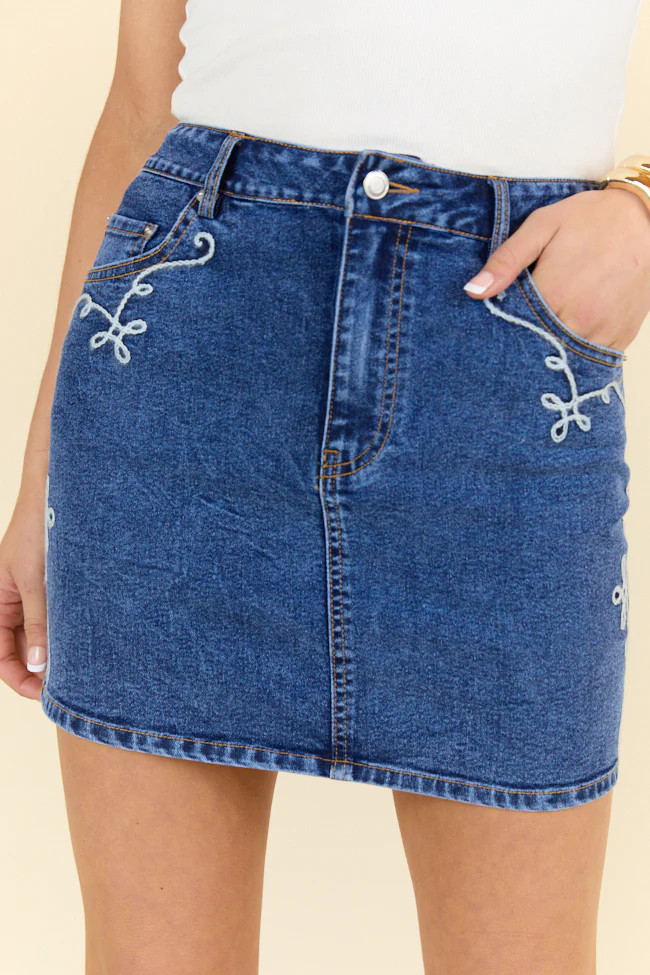 Treble Maker Embroidered Denim Skirt | Pink Lily