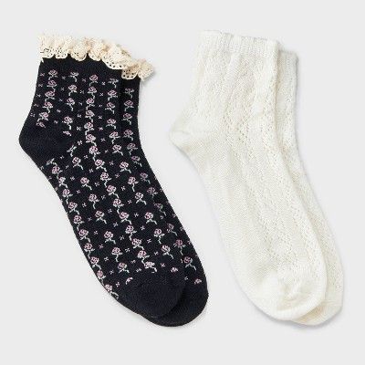 Women's Floral Lace and Pointelle 2pk Ankle Socks - Auden™ 4-10 | Target