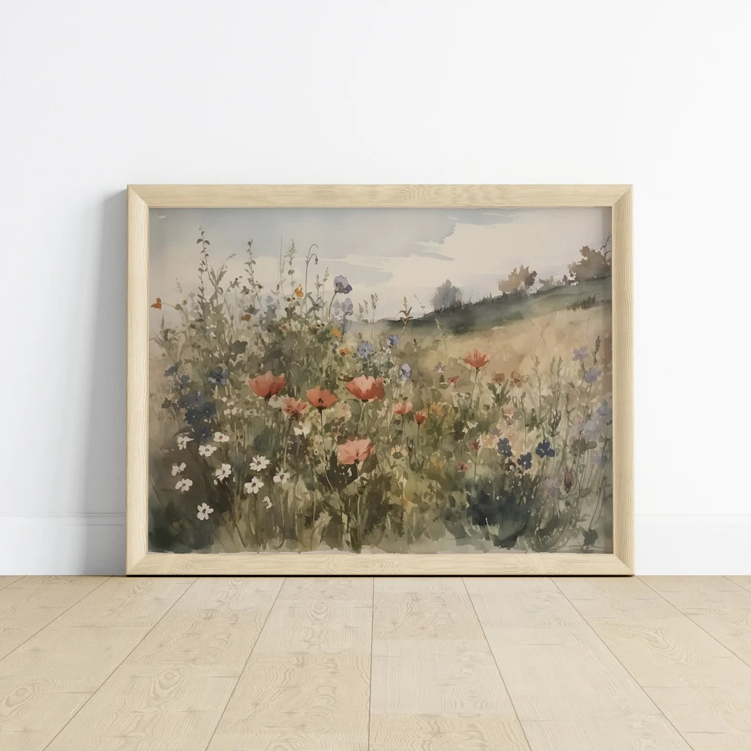 Wildflower Print, Vintage Landscape Painting, Watercolor Painting, Vintage Art Print, Wildflowers... | Etsy (US)