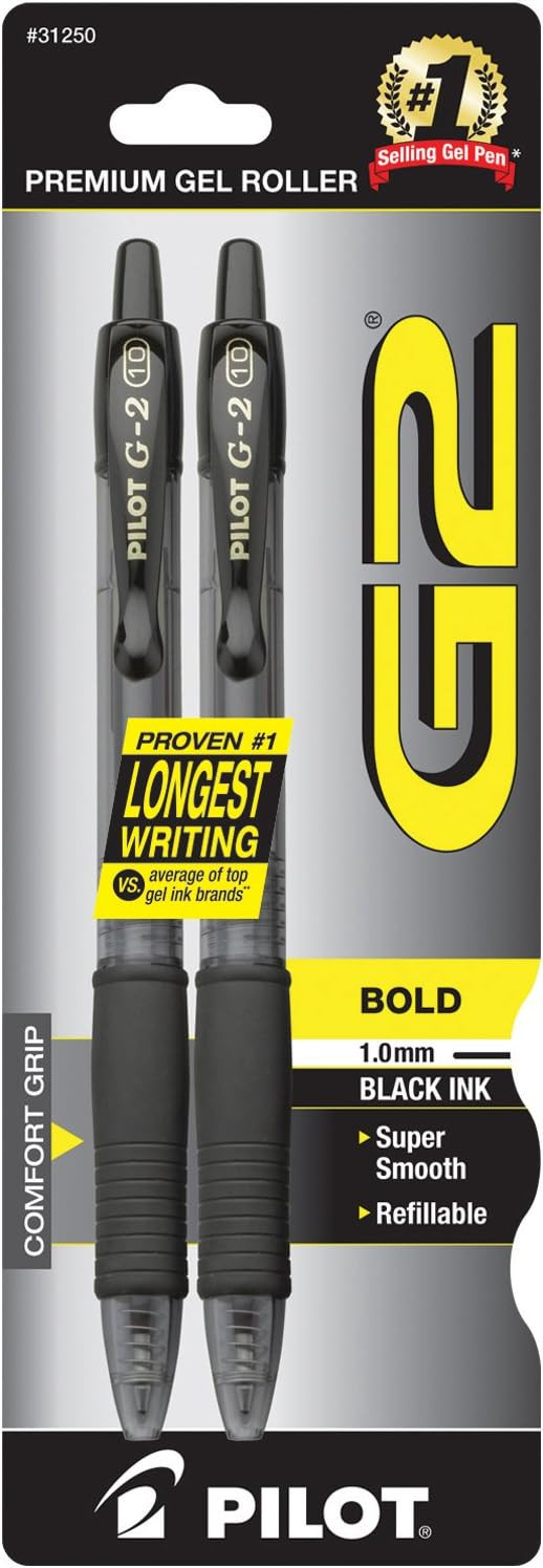Pilot, G2 Premium Gel Roller Pens, Bold Point 1 mm, Pack of 2, Black | Amazon (US)