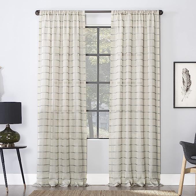 Clean Window Twill Stripe Allergy/Pet Friendly Anti-Dust Sheer Curtain Panel, 52" x 84", Grey | Amazon (US)