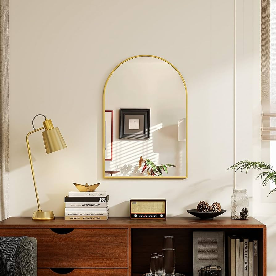 16"x 24" Arched Bathroom Wall Mirror with Gold Metal Frame, Modern Arch-Top Wall Mirror for Vanit... | Amazon (US)