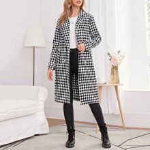 Double Button Houndstooth Coat | SHEIN