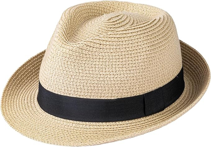Straw Fedora Hat for Women Men Short Brim Panama Hat Roll Up Trilby Summer Beach Sun Hat UPF 50+ | Amazon (US)