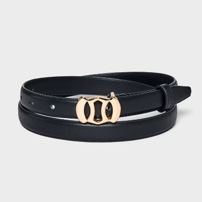 Women's Plaque Belt - A New Day™ Black S: Buckle Closure, Skinny Style, Solid Pattern, 38" Length | Target