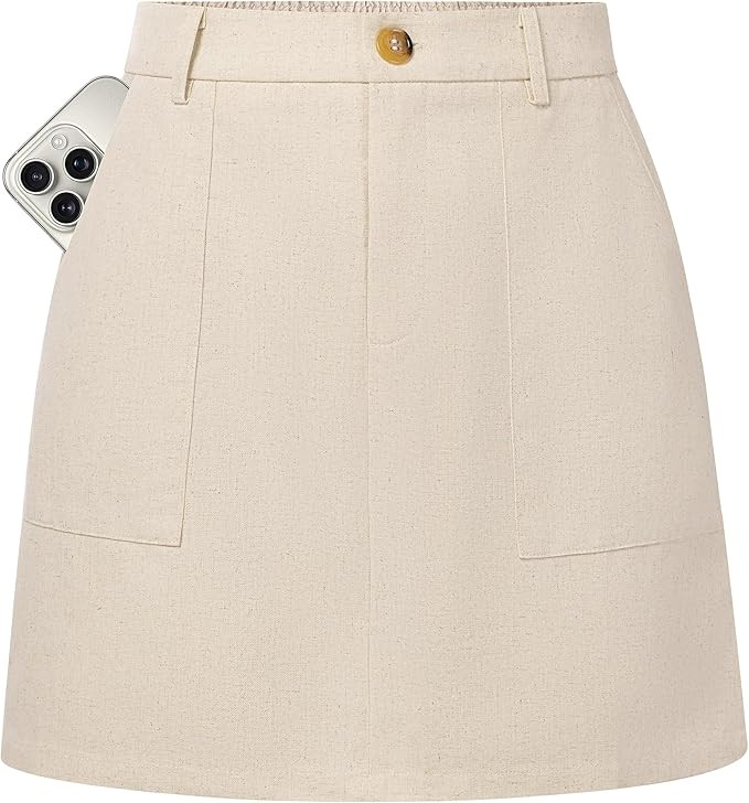 Kate Kasin Women Linen Mini Skirt with Shorts Underneath, High Waisted A Line Skort with Pockets,... | Amazon (US)