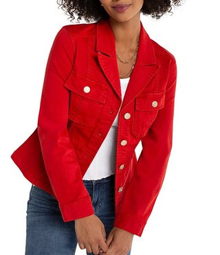 Slub Twill Peak Lapel Collar Long Sleeve Peplum Jacket | Dillard's