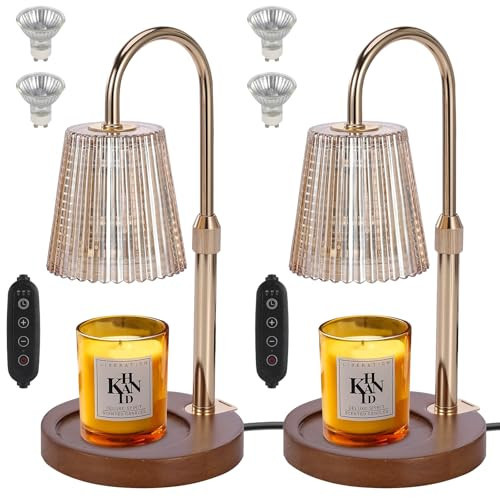2 Pack Electric Timer Candle Warmer Light,With bracket Dimmable Candles Wax Glass Warmers Lamps for Jar Candles Burner No Flame Scented Melting Warming Lantern Adjustable Height(4*50W Bulb) (Type-C) | Amazon (US)