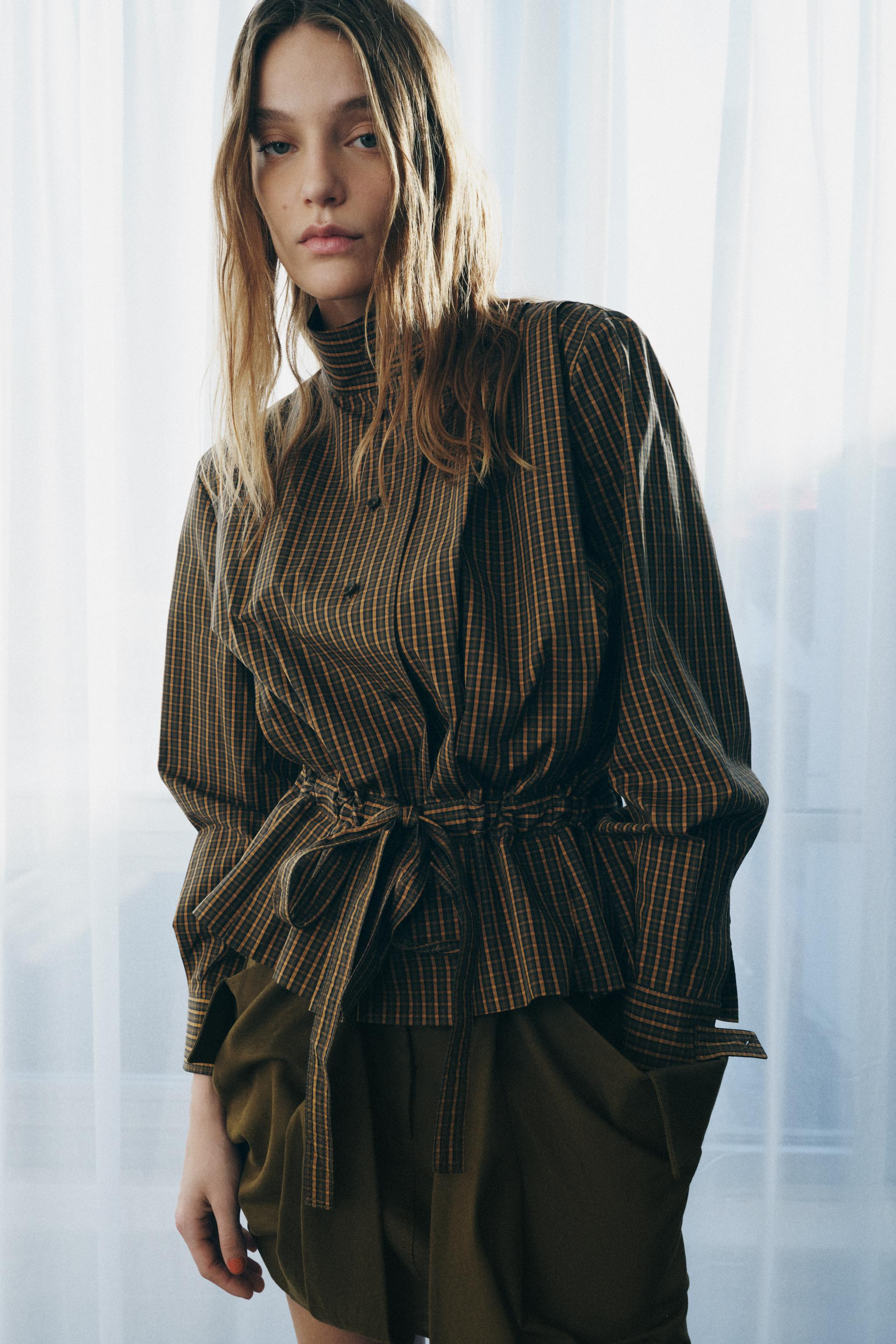 PLAID COTTON SHIRT WITH TIE ZW COLLECTION | Zara US