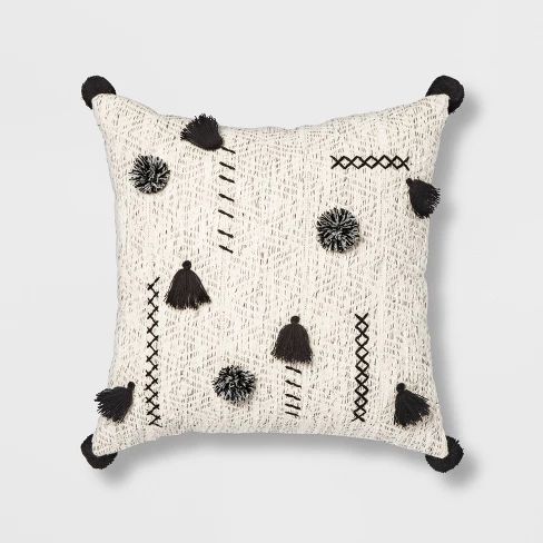 Abstract Tassel & Pom Square Throw Pillow Cream/Black - Opalhouse™ | Target