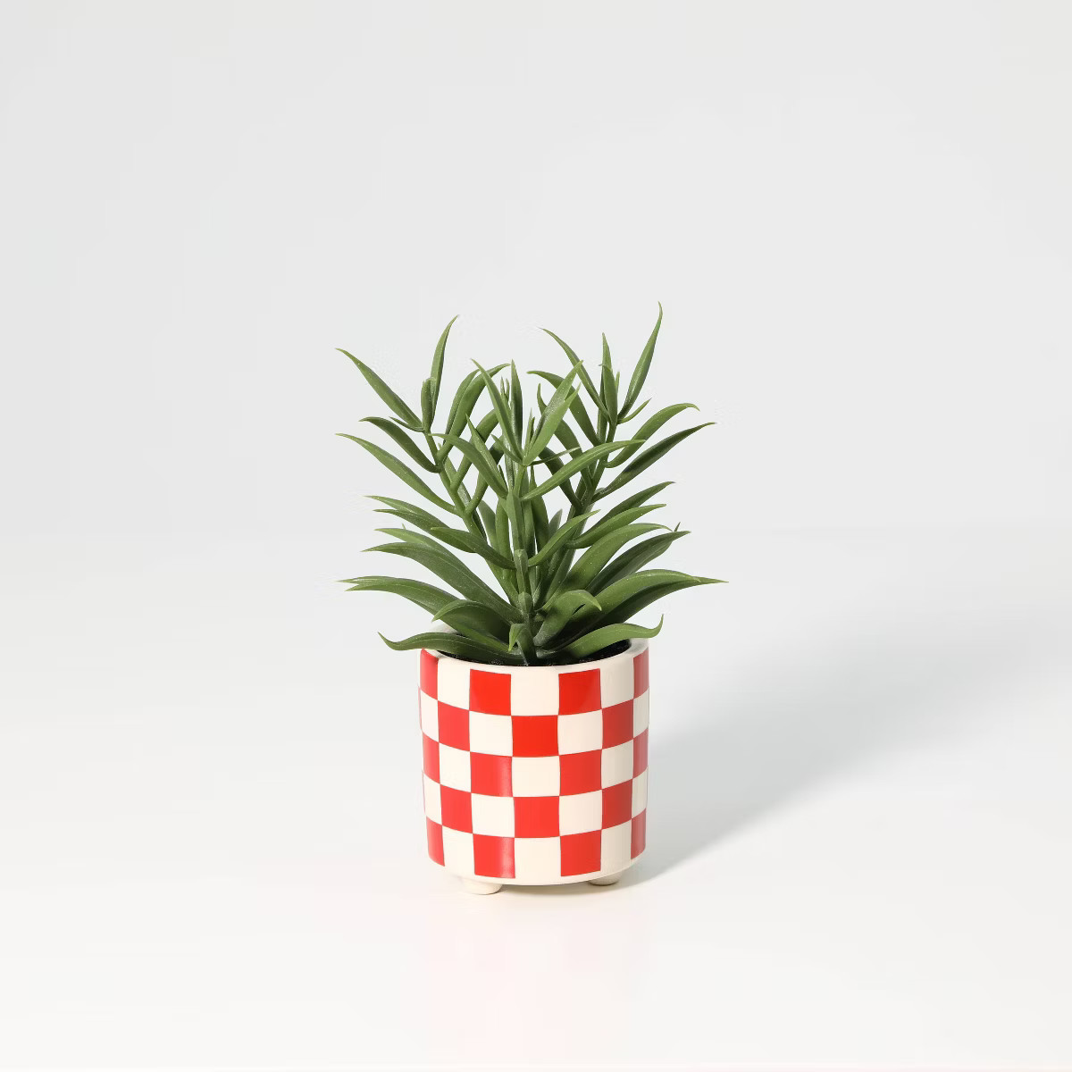 Luckygreenery Checker Planter with Faux Succulent Greenery Orange/Stucco | Target