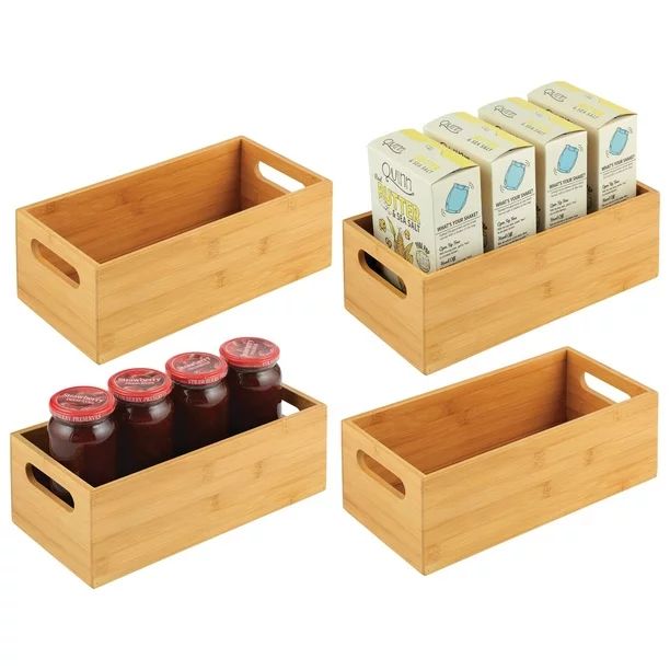 mDesign Bamboo Storage Bin Container, Drawer Organizer Crate Boxes with Handles for Kitchen Pantr... | Walmart (US)