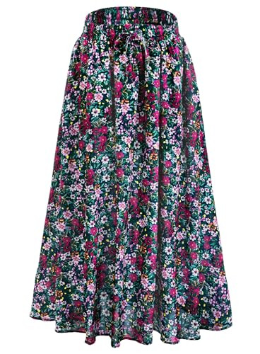 Maxi Skirt for Women Floral Boho A-line Long Summer Skirts with Elastic High Waist Adjustable Dra... | Amazon (US)