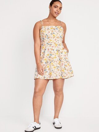 Fit & Flare Tie-Strap Linen-Blend Floral Mini Dress for Women | Old Navy (US)