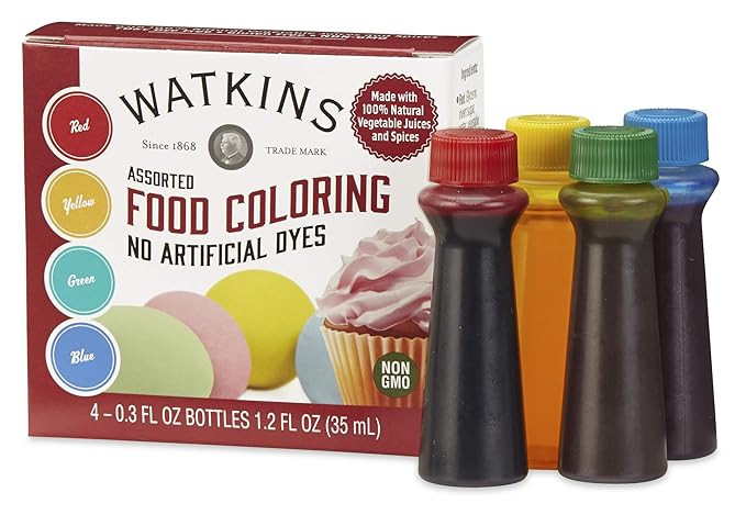 Watkins Assorted Food Coloring, 1 Each Red, Yellow, Green, Blue, Total Four .3 oz bottles | Amazon (US)
