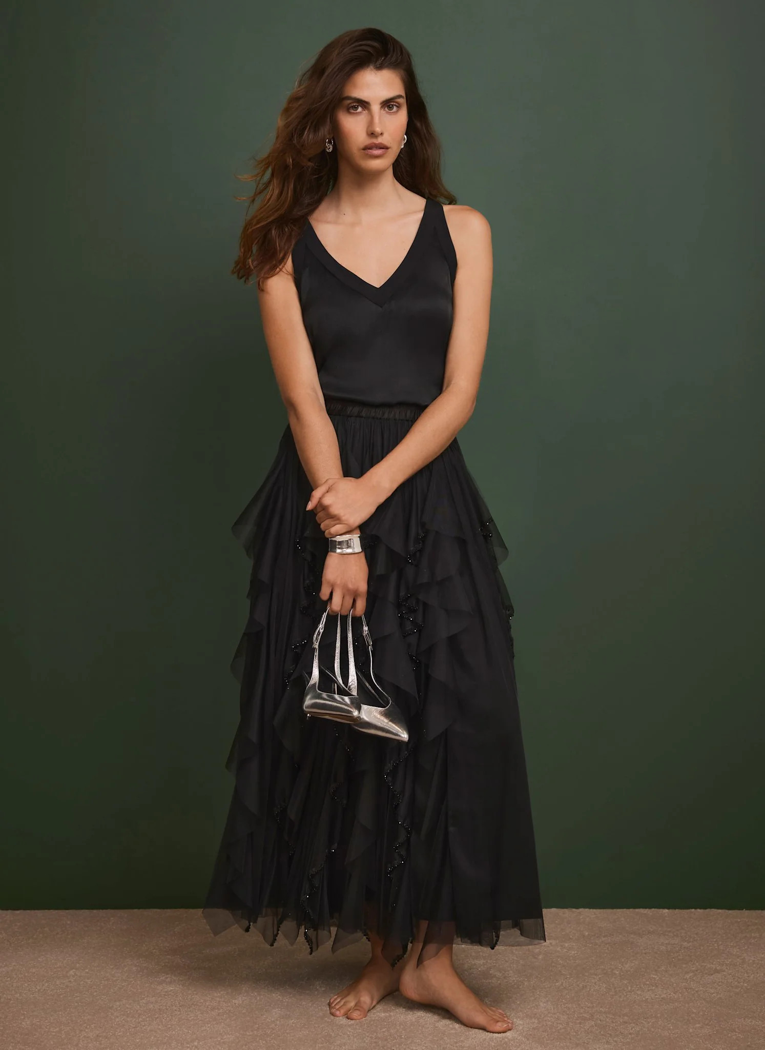 Black Tulle Beaded Maxi Skirt | Mint Velvet