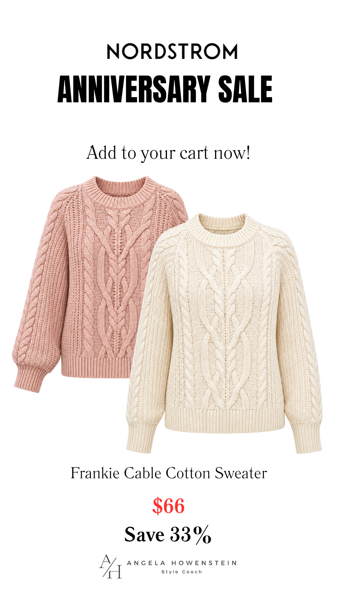 A classic cable knit sweater is one of those pieces you'll reach for year after year. This 100% cotton sweater has beautiful texture, an easy relaxed fit, and comes in the prettiest neutral and blush shades, all 33% off during the Nordstrom Anniversary Sale.

👩‍💻 LTK PRO TIPS
❤️ Heart = Support my posts ;-)
🔖 Save = Get sale & restock alerts for the things you love!
📋 Lists = Keep favorites organized (List ideas: Christmas, Birthdays, and Vacations!)
📲 Share = Send lists and products to a friend (or your daughters like me).
💬 Comment = Ask me anything, and I'll answer. ;-) 

 #LTKootd #LTKOver40 #LTKSaleAlert