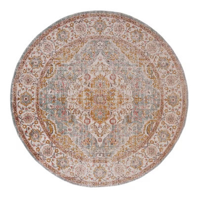 HomeRoots 6' Orange Light Blue And Beige Oriental Distressed Round Rug | Target