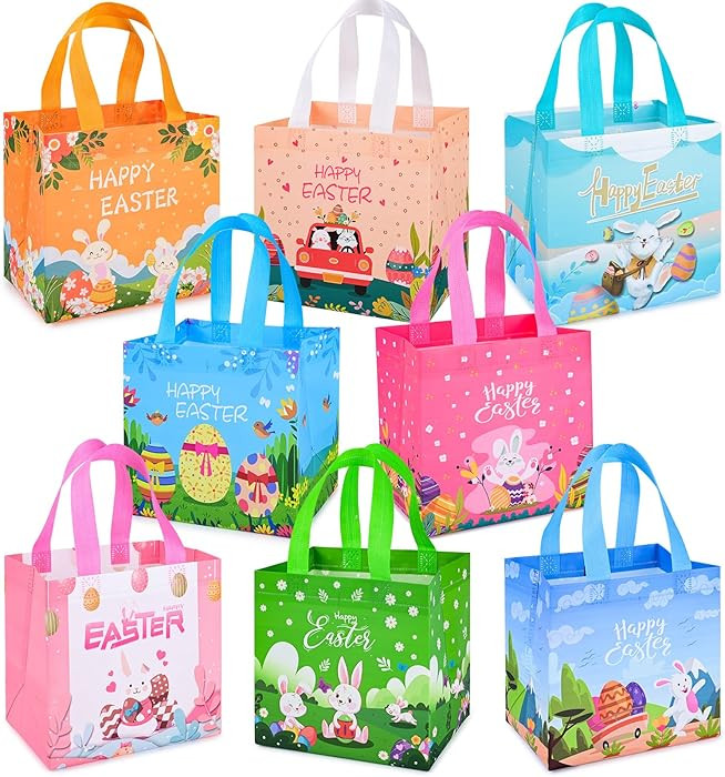 Iioscre 8 PCS Easter Gift Bags, Reusable Easter Basket with Handles, Non woven Treat Bags Tote Ba... | Amazon (US)