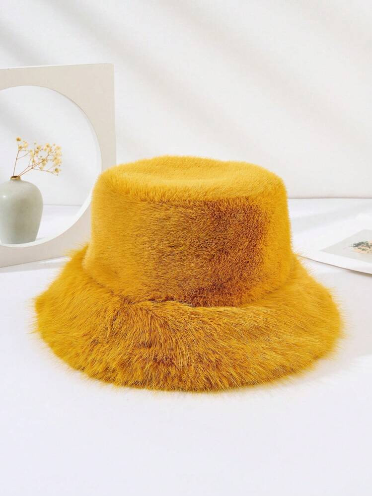 1pc Fluffy Bucket Hat, Faux Mink Fur Thick & Fashionable High-End Gift Cap Halloween | SHEIN
