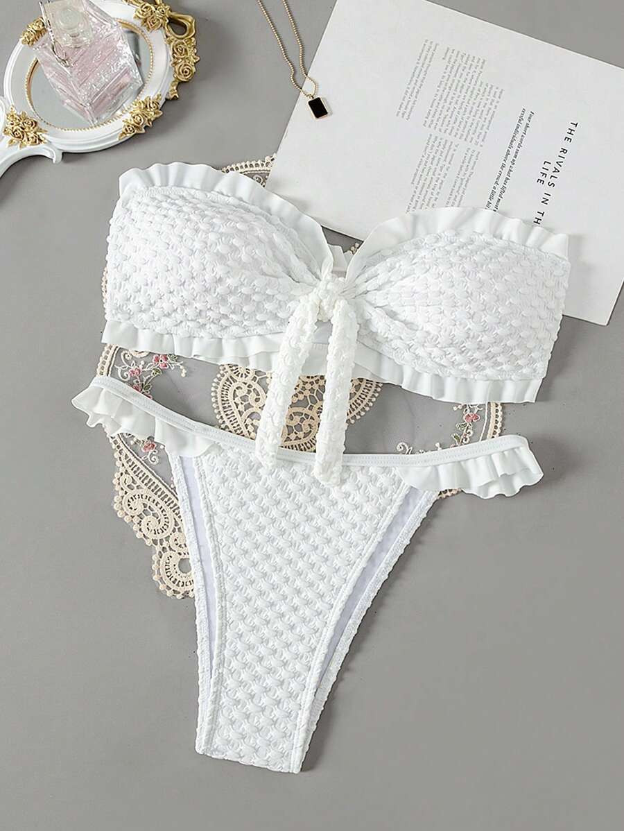 SHEIN Swim Mod Summer Beach Women's Front Knot Bandeau Bikini Set | SHEIN