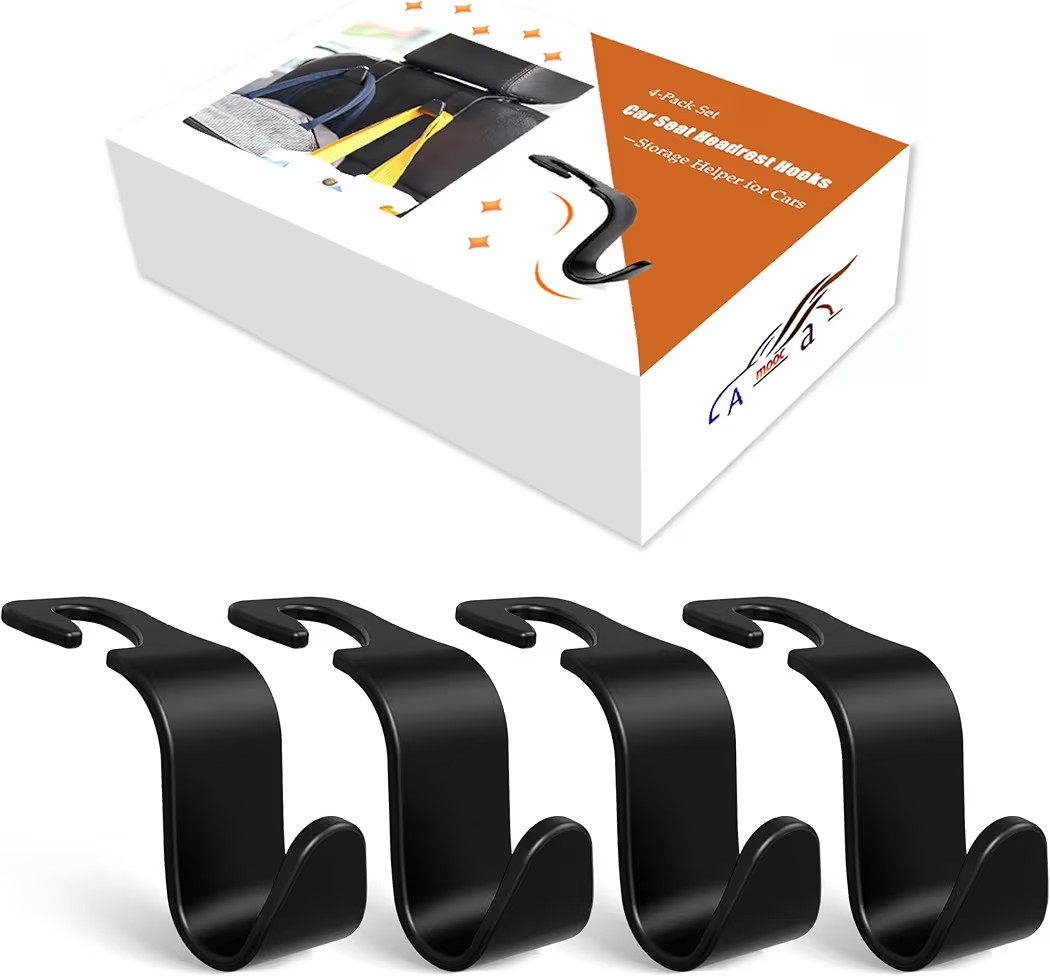 4-Pack Car Headrest Hooks Holds 55lbs Seat Storage Organizer for Bags | Amazon (US)
