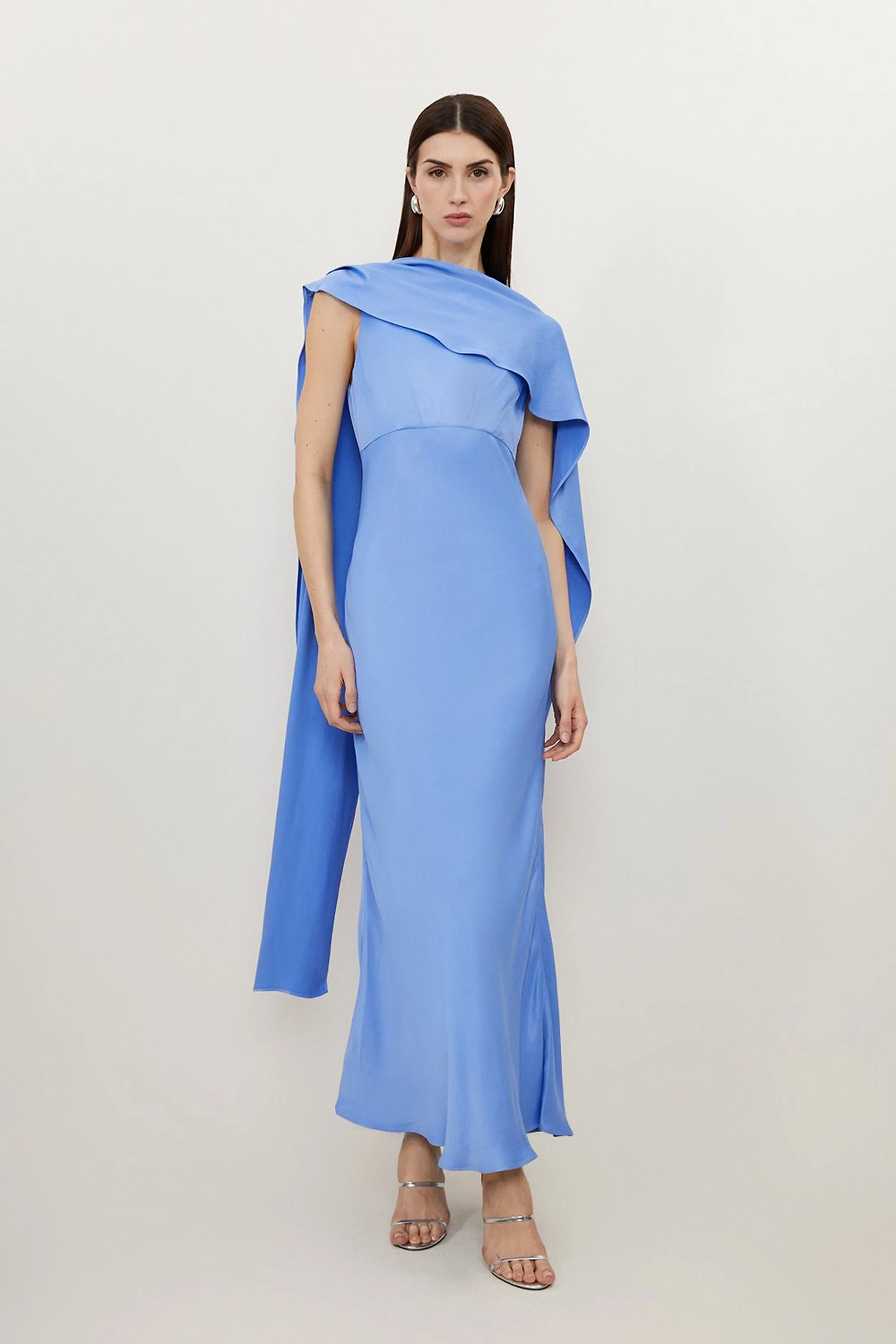 Tall Viscose Satin Draped Midi Dress | Karen Millen UK + IE + DE + NL