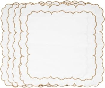 White Napkins with Gold Trim, 100% Pure Cotton, Scalloped Napkins, White and Gold Cotton Napkins ... | Amazon (US)