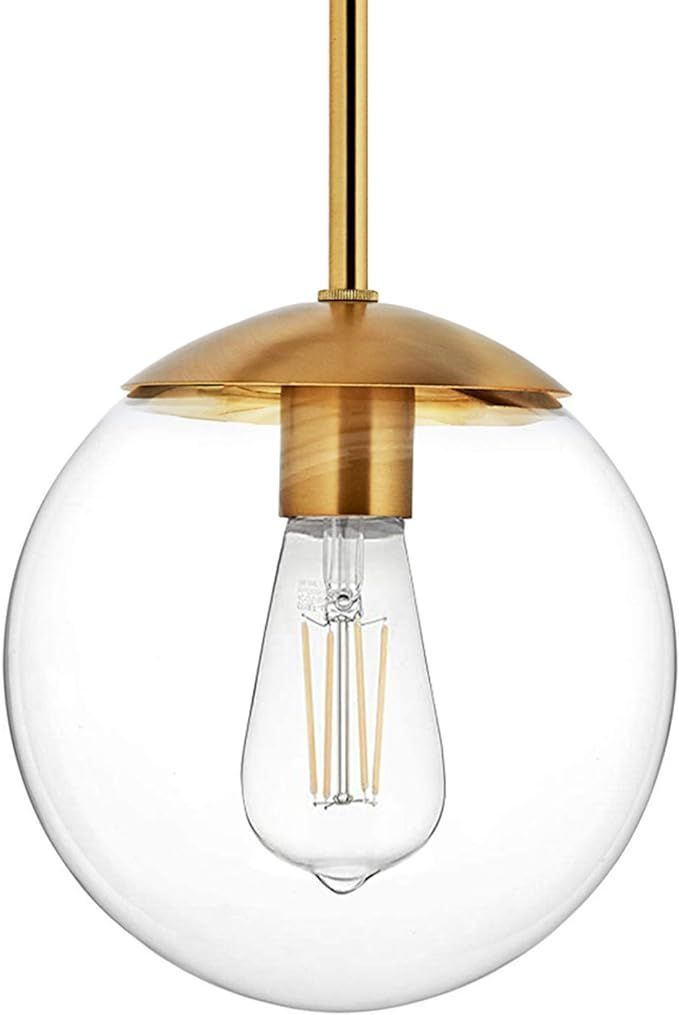 MOTINI Globe Pendant Light, 1-Light Gold Brushed Brass Pendant Lighting with 8" Clear Glass Shade... | Amazon (US)