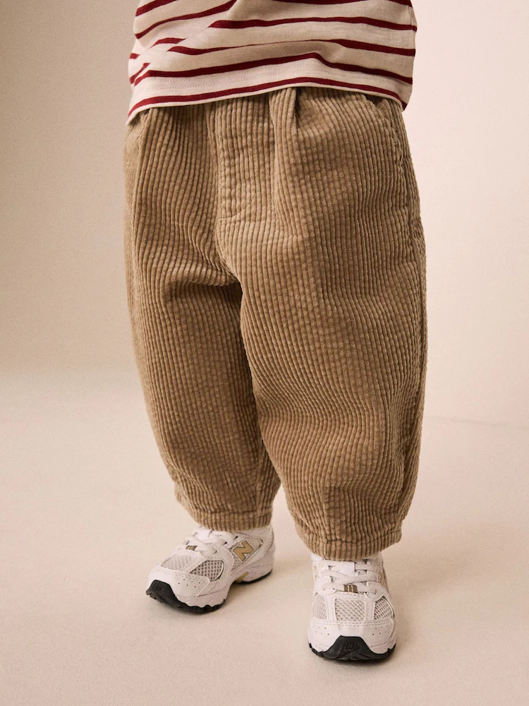 Stone Beige Wide Fit Textured Corduroy Pull On Trousers (3mths-7yrs) | Next US