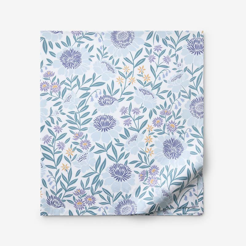 Tira Floral Classic Cool Cotton Percale Flat Bed Sheet - Floral Blue, King/Cal. King - Blue/Teal/Turquoise, Size California King | The Company Store | The Company Store