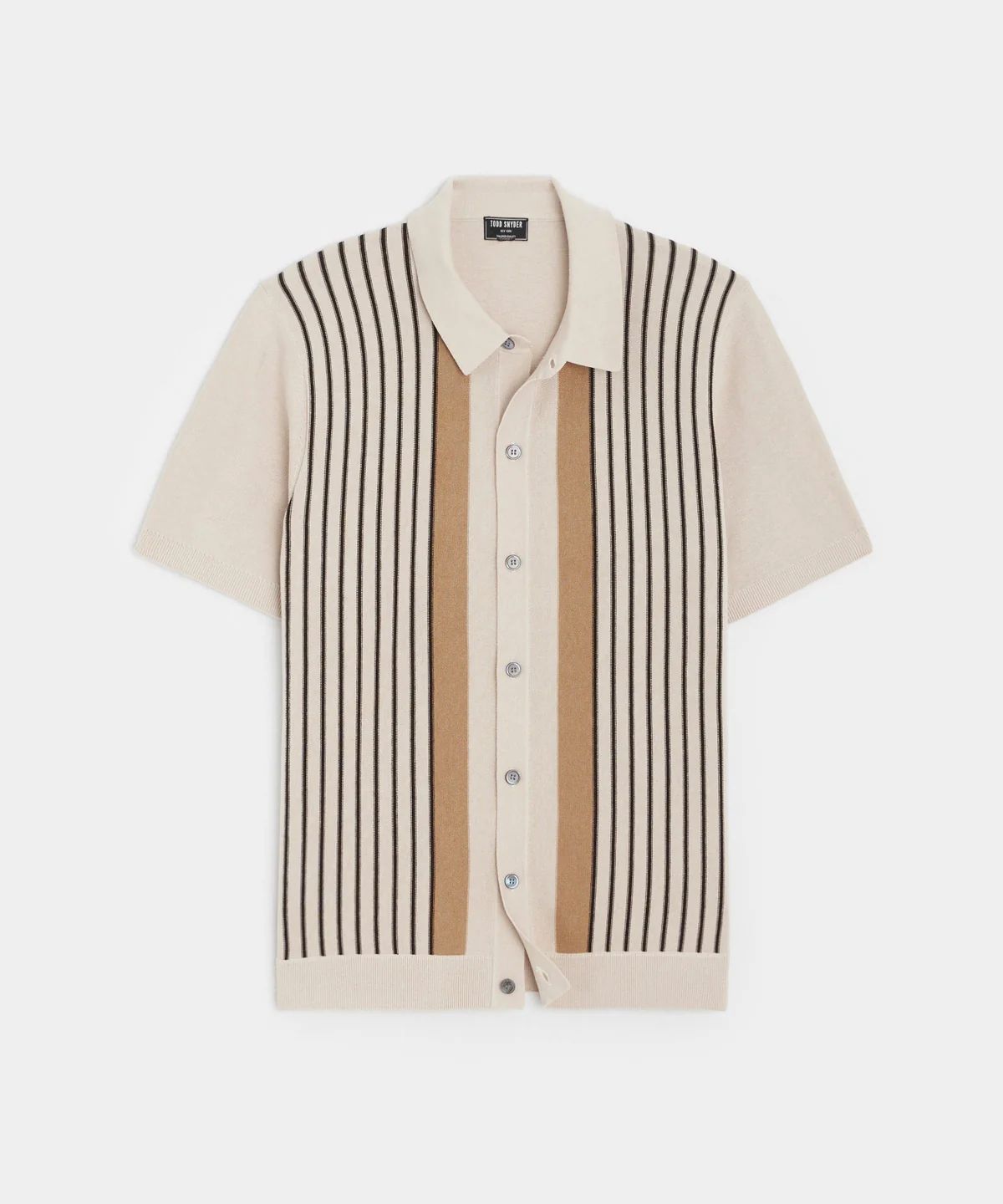 Vertical Stripe Full-Placket Polo in Bisque | Todd Snyder