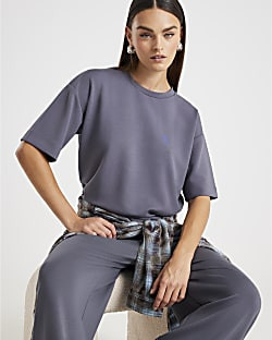 Grey Premium Short Sleeve Boxy T-shirt | River Island UK & IE