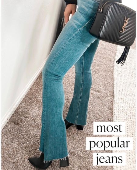 Boot cut jeans 
Jeans
Pointy toe boots
YSL bag 

#LTKitbag #LTKshoecrush #LTKFind