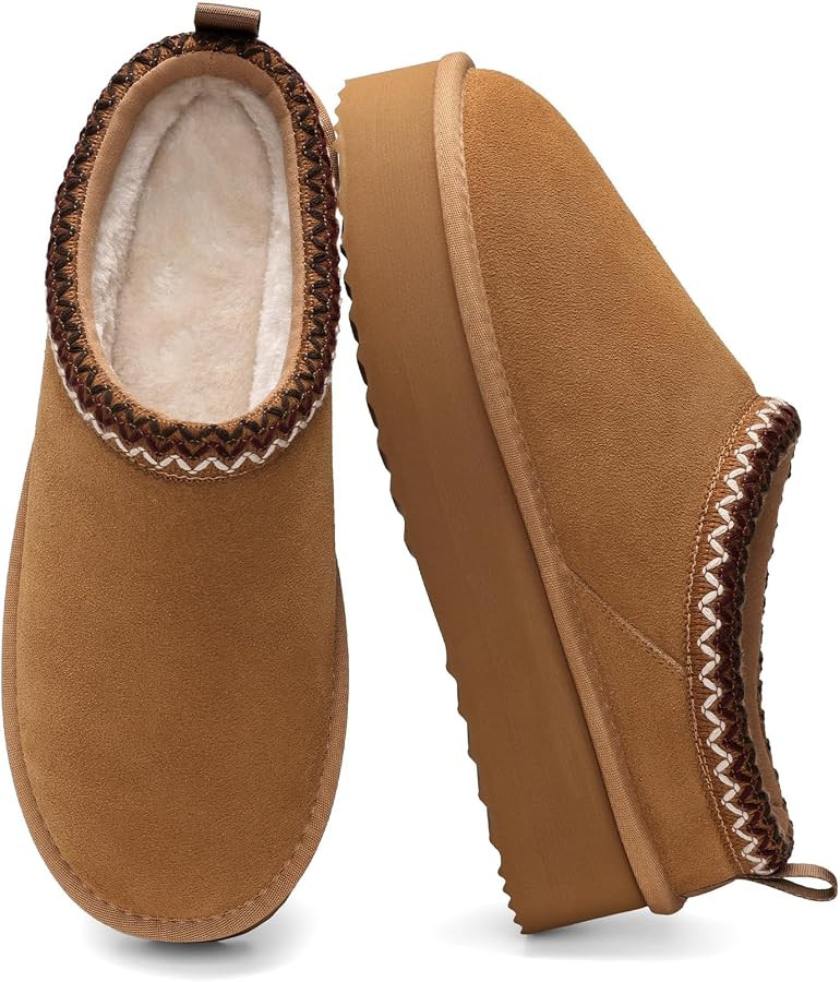 DREAM PAIRS Women's Platform Genuine Suede House Slippers | Amazon (US)