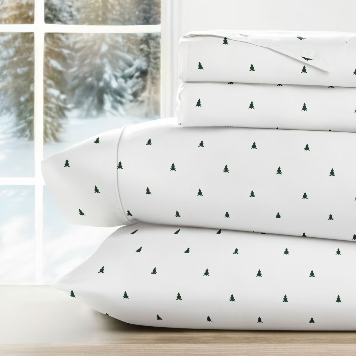Christmas Holiday Soft Comfy 4 Piece Bed Sheet Set, Winter Prints - Becky Cameron, Pine Tree Whit... | Target