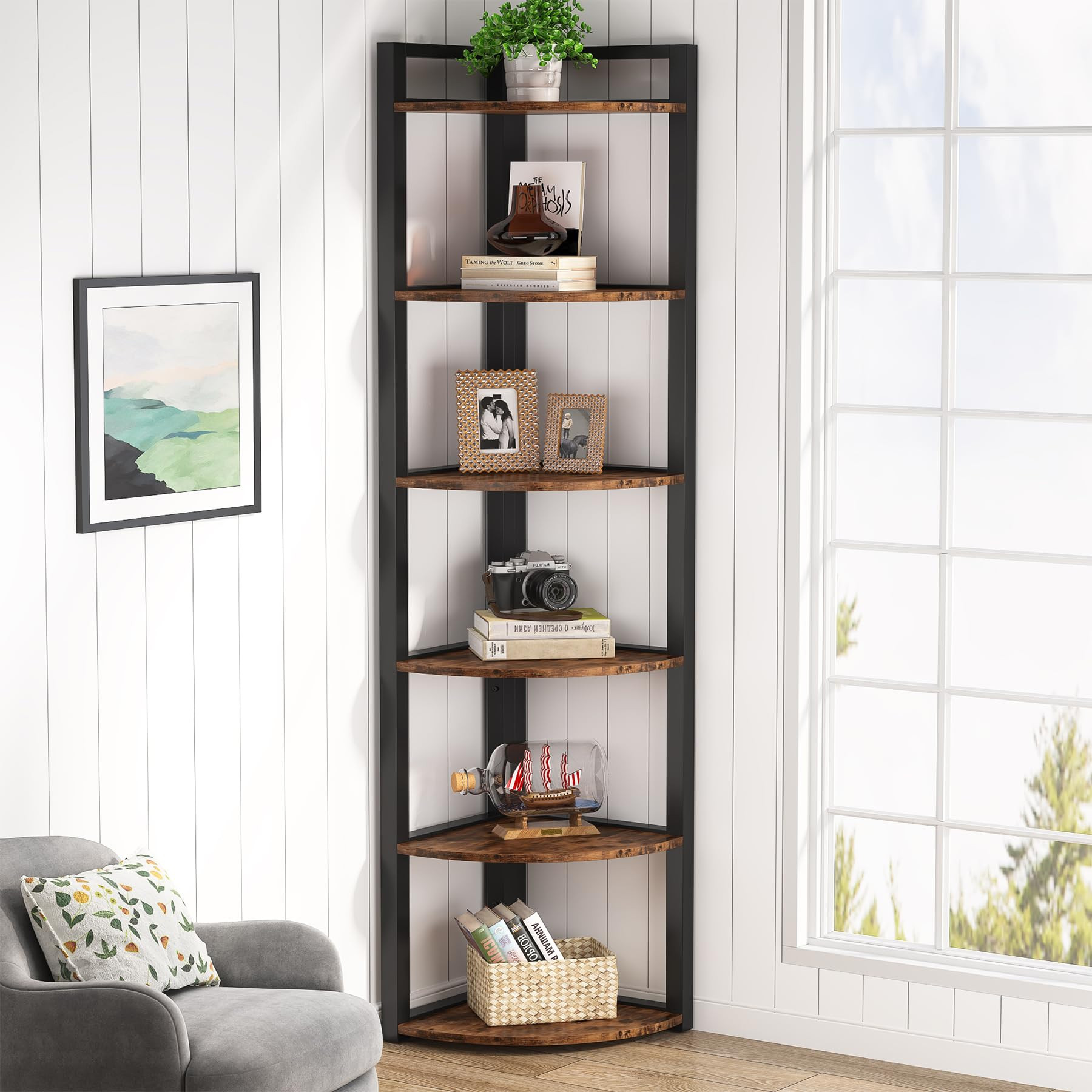 Tribesigns 6 Tier Corner Shelf, 70.9 Inch Tall Corner Bookshelf Small Bookcase Rustic Corner Shel... | Amazon (US)
