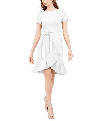 Calvin Klein Ruffled Belted Dress & Reviews - Dresses - Women - Macy's | Macys (US)