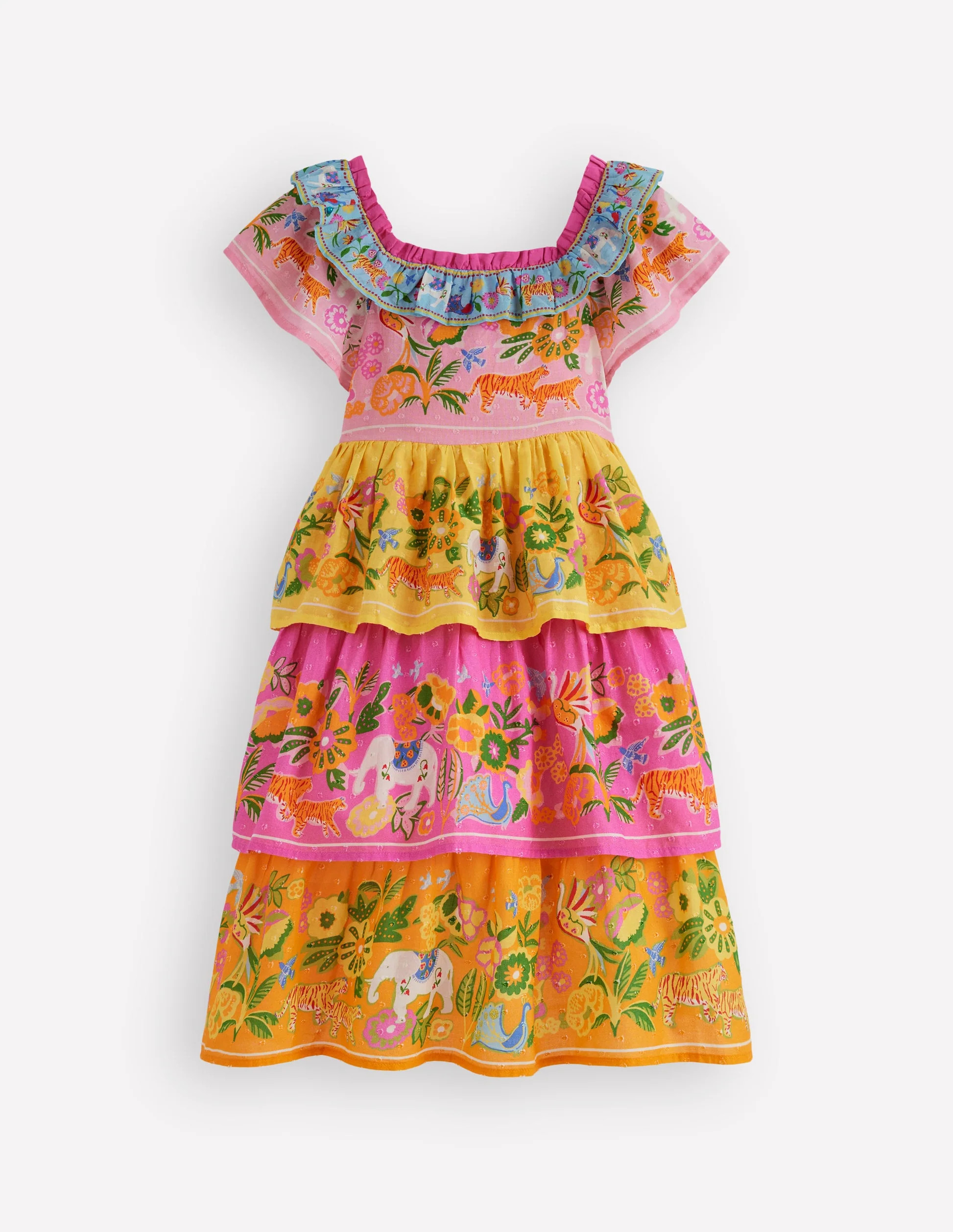 Tiered Ruffle Woven Dress-Sunflower Yellow Jungle Animal | Boden (US)