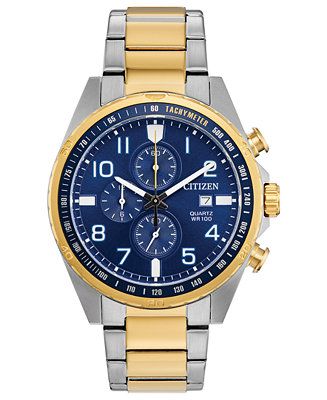 Men's Chronograph Quartz Two-Tone Stainless Steel Bracelet Watch 44mm | Macys (US)