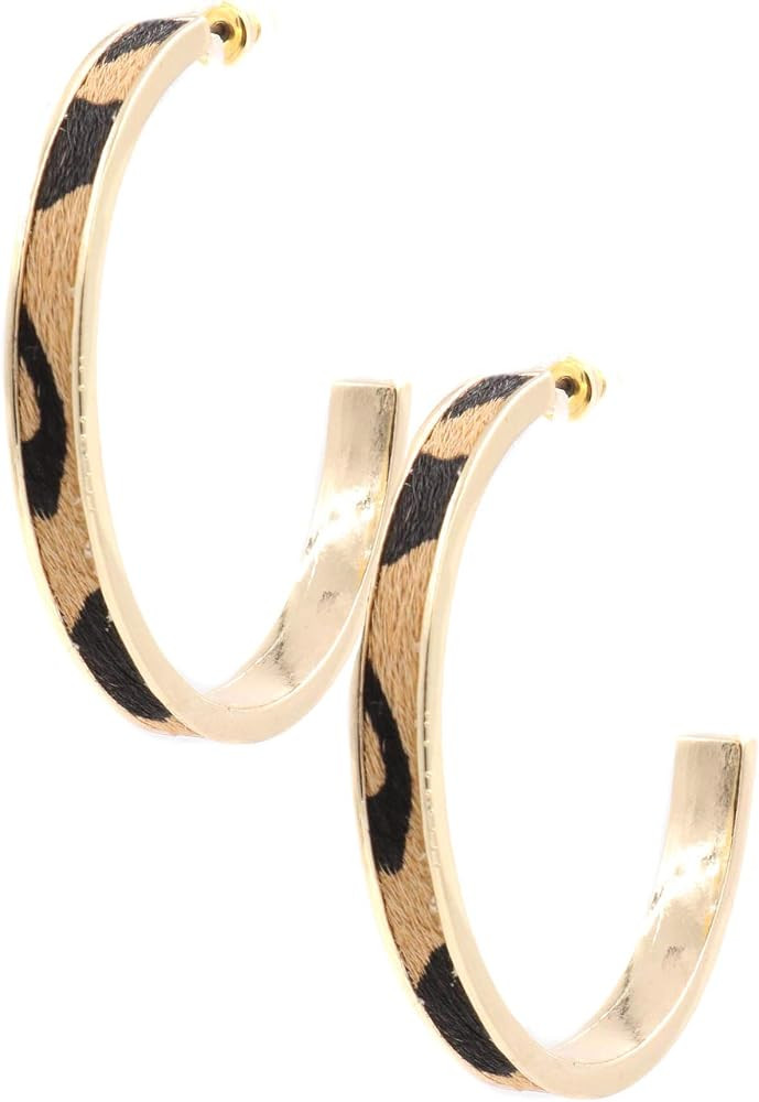 Leopard Print Furry Goldtone Hoop Earring Set | Amazon (US)