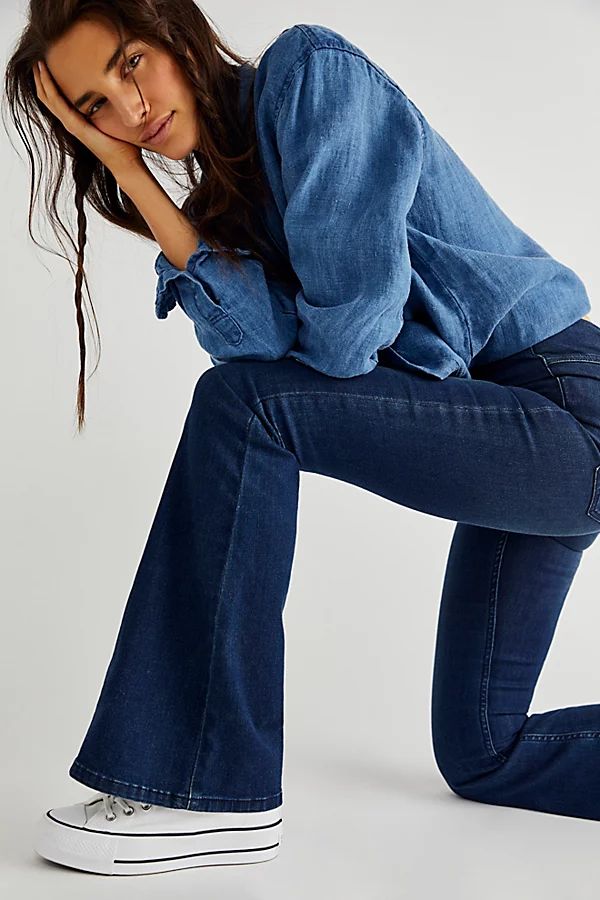 Penny Pull-On Flare Jeans by We The Free at Free People, Rich Blue, 27 S | Free People (Global - UK&FR Excluded)